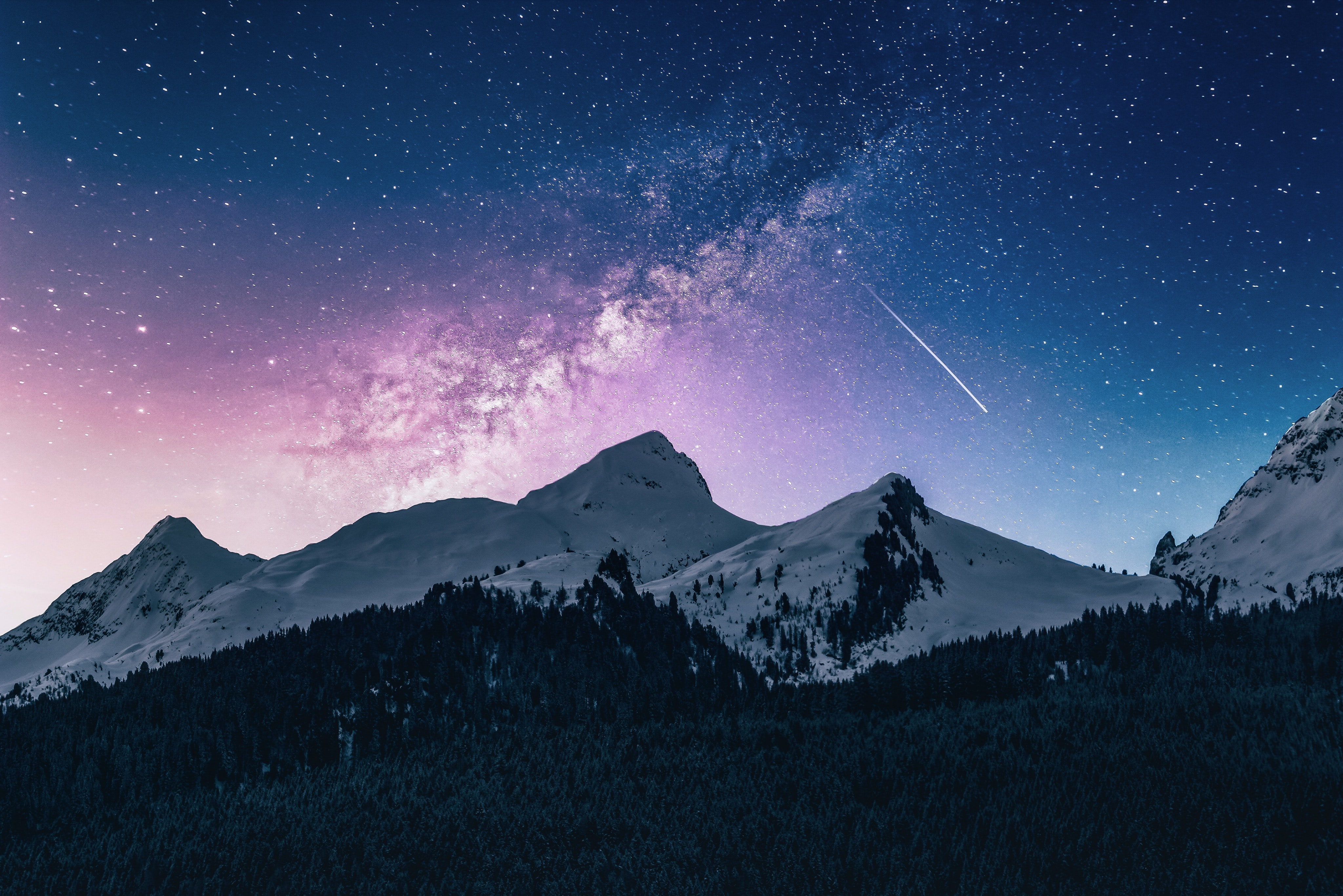 Mountains, sky and shooting star